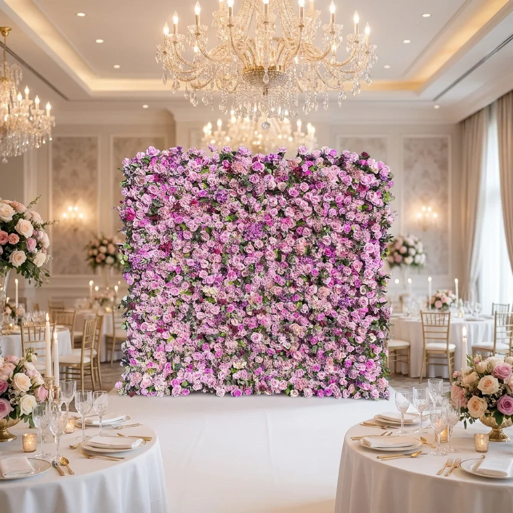 SPR Factory Wholesale Silk Fabric Flower Wall Panel Rose Hydrangea with Greenery for Wedding Hotel Birthday Backdrop Decor