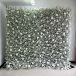 SPR Wholesale Custom White Baby Breath Wedding Rose Supplies Decoration Rose Backdrop Silk Artificial Decorative Flower Wall - SPR-FW22626-6