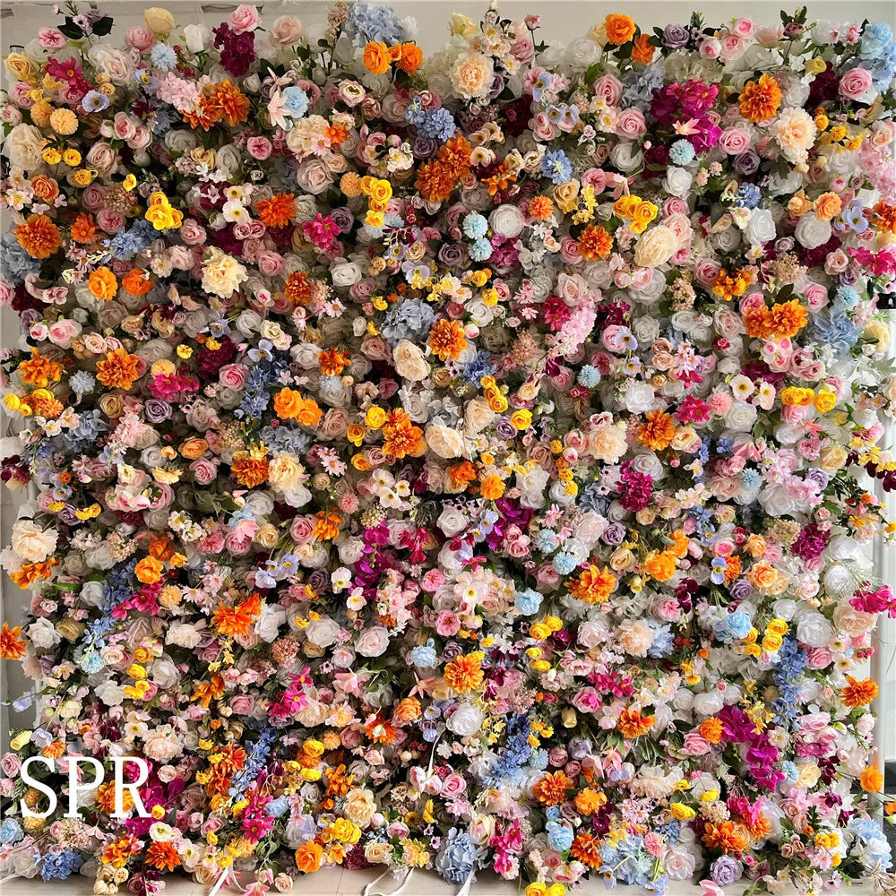 SPR High Quality Purple Artificial Flower Wall Silk Rose Wall Panels for Wedding Backdrop