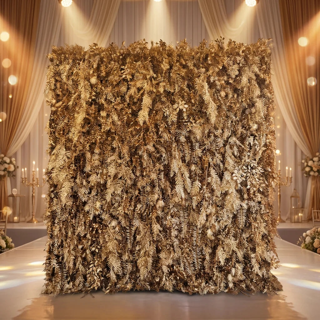 SPR Stage Decoration Gold Plant Flowerwall Events Fabric Panel Greenery Flowers Wall Wedding Decor Artificial