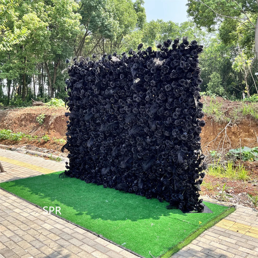 SPR Bridesmaids Bouquet Top Selling Roll up Cloth Black Silk Flower Wall for Wedding Party Birthday Baby shower Decoration Wall