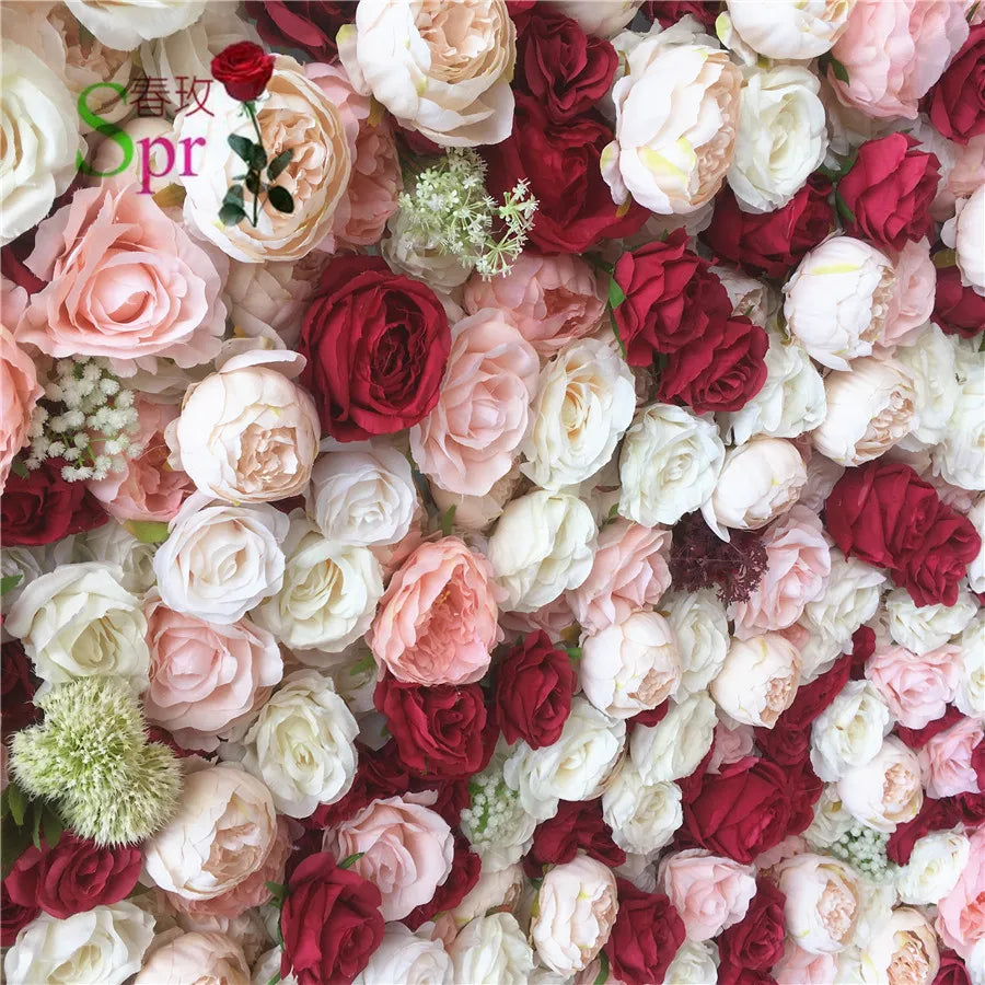 SPR Rolled Flower Wall Silk Flower Cloth Structure Material Wedding Stage Backdrop Artificial Flowers Wall for Salon Wal Decor