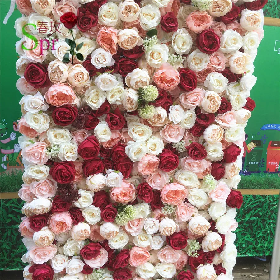 SPR Rolled Flower Wall Silk Flower Cloth Structure Material Wedding Stage Backdrop Artificial Flowers Wall for Salon Wal Decor