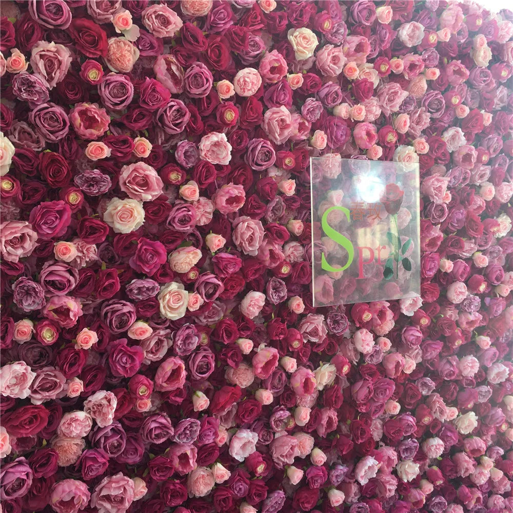 SPR Handmade Realistic Roll-Up Artificial Flower Wall 5D Design Black Peony Rose Hydrangea Wedding Backdrop Decoration