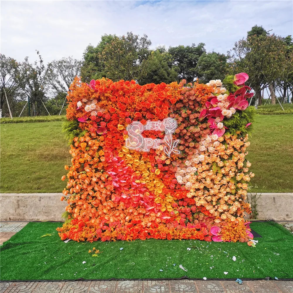 SPR Bridal Bouquet Newest Design Wedding Decoration 7D Effect Cloth Back Roll Mix Color Rose Green Plant Flower Wall