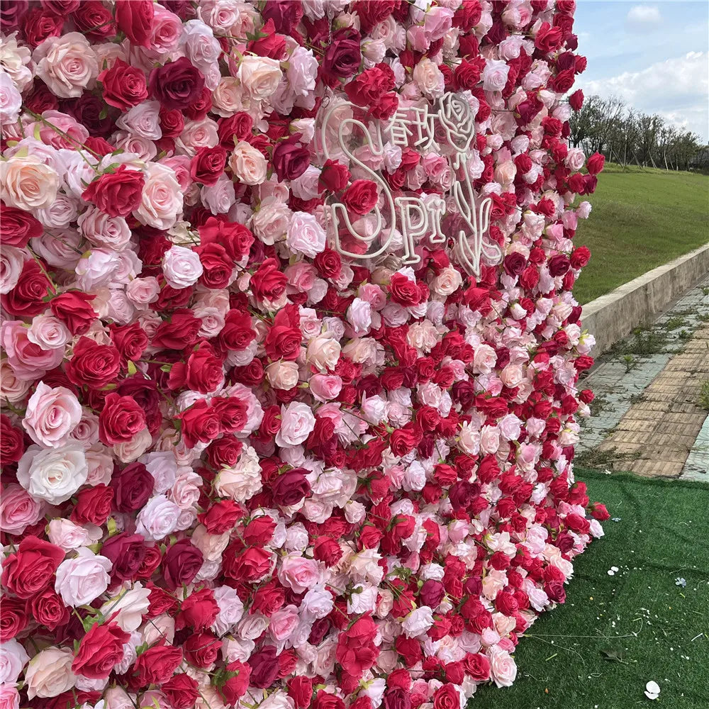 SPR Handmade Bohemian Bridal Bouquet Vintage Mix Pink Red Wedding Decoration Artificial Rose Flower Wall Fabric Backdrop