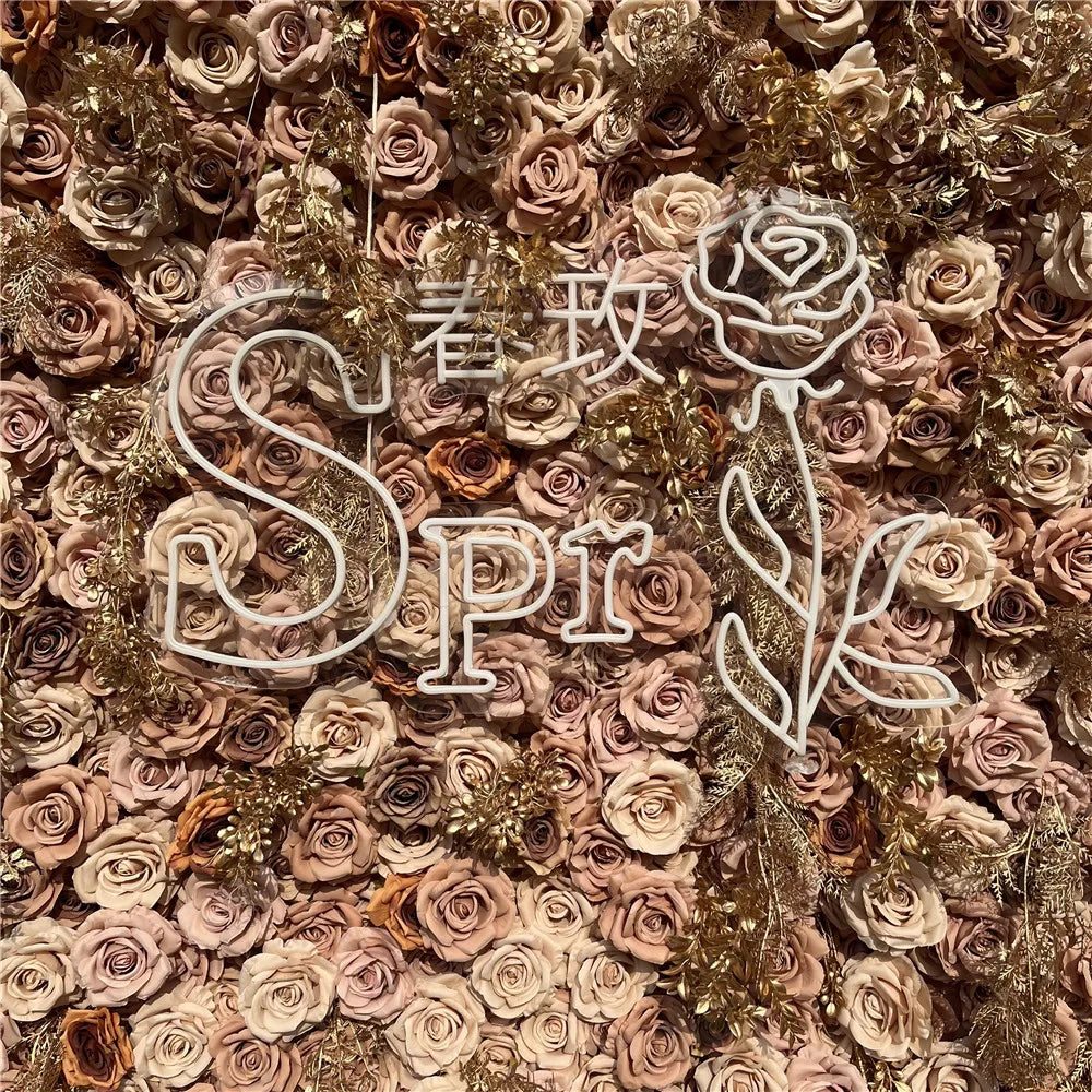SPR Bride Flower Wholesale Custom Gold Flower Wall Backdrop Wedding Supplies Decoration Rose Backdrop Silk Artificial Decorative