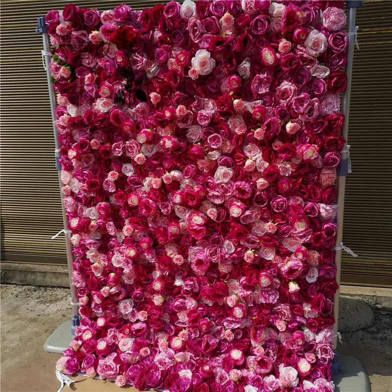 SPR Customized Size & Color Made in China Customized New Design Artificial Silk Modern Wedding Roll up Flower Wall Decoration