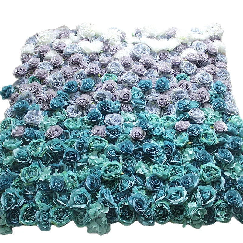 SPR Free Shipping 24pcs/set White Blue Ombre Wedding Occasion Artificial Rose Flower Wall Backdrop Factory Sales