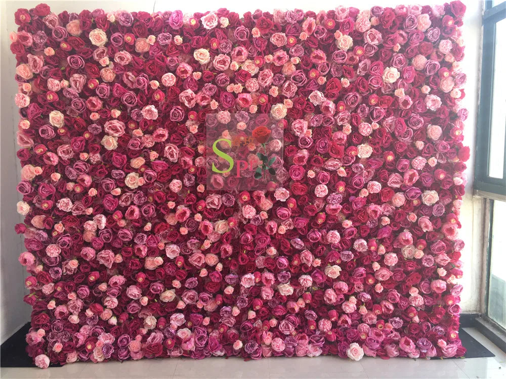 SPR Handmade Realistic Roll-Up Artificial Flower Wall 5D Design Black Peony Rose Hydrangea Wedding Backdrop Decoration