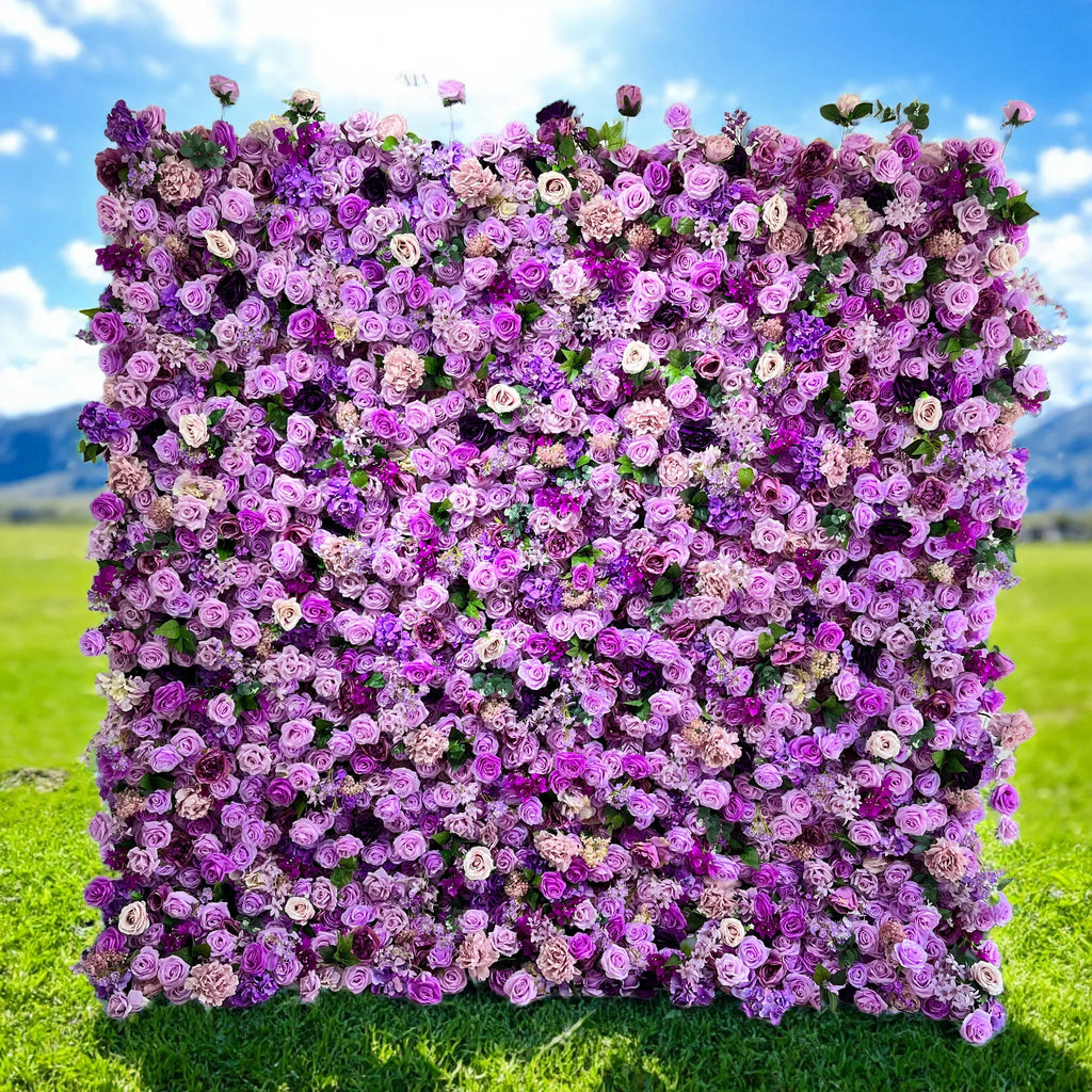 SPR High Quality Purple Artificial Flower Wall Silk Rose Wall Panels for Wedding Backdrop