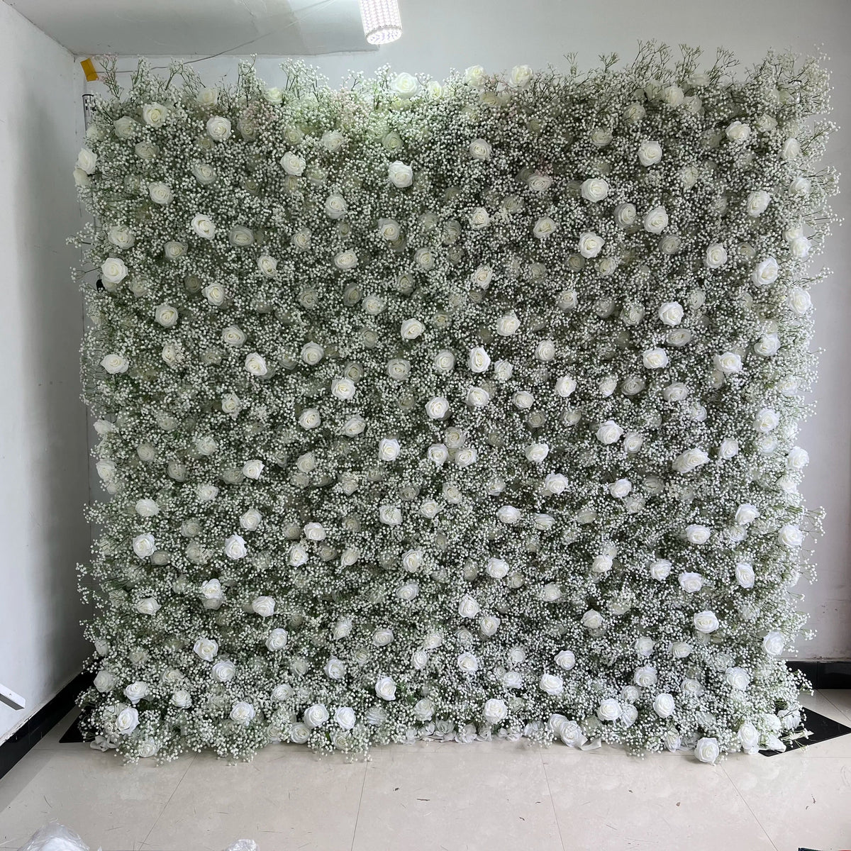 SPR Wholesale Custom White Baby Breath Wedding Rose Supplies Decoration Rose Backdrop Silk Artificial Decorative Flower Wall