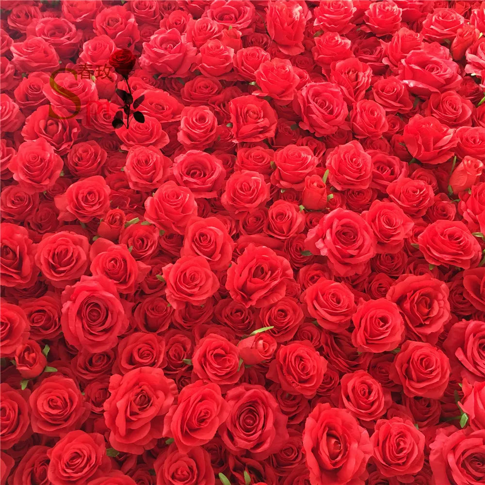 SPR High Quality Handmade Anti-Bacterial 5D Red Artificial Rose Fabric Wall for Wedding and Event Decorations