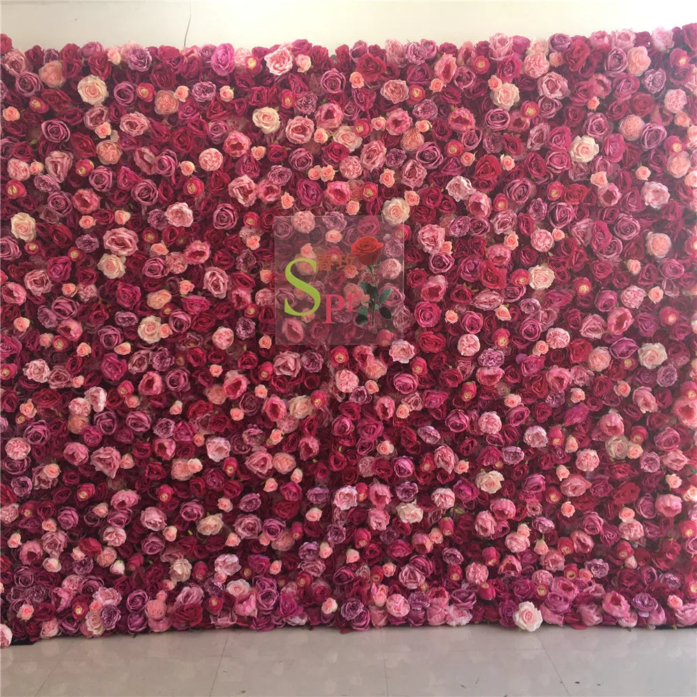 SPR Handmade Realistic Roll-Up Artificial Flower Wall 5D Design Black Peony Rose Hydrangea Wedding Backdrop Decoration