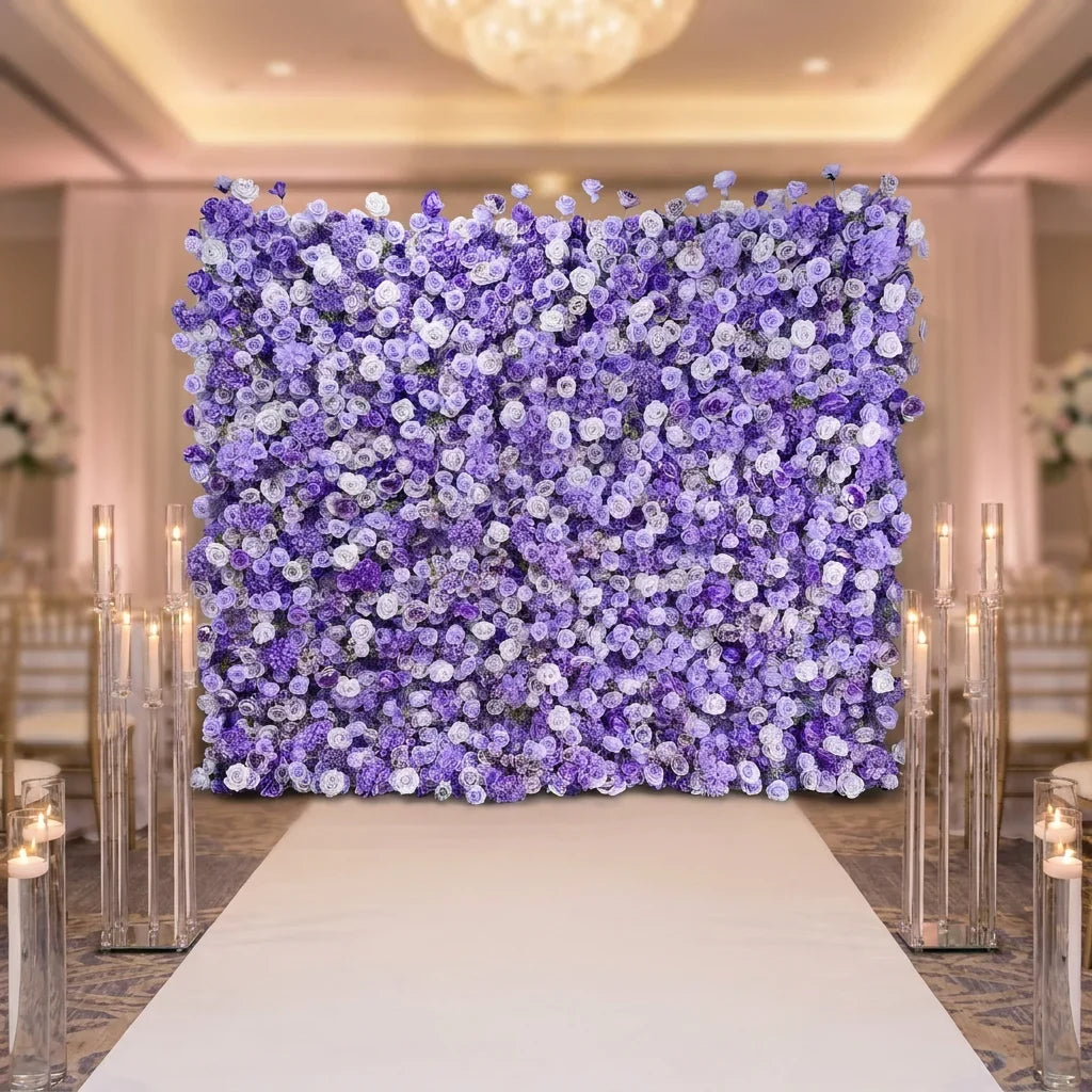 SPR Handmade Realistic Silk Blue-Violet Artificial Flower Wall Backdrop for Wedding Valentine's Day and Back to School