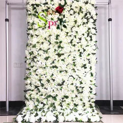 SPR Top Selling Roll up Cloth Back Mix White and Ivory Silk Flower Wall for Wedding Backdrop Decoration - SPR-FW2141-11