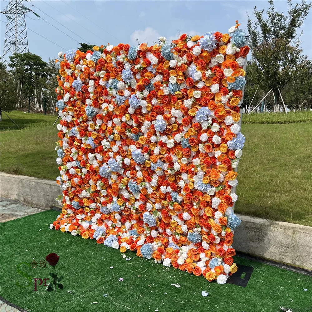 SPR Modern Square Roll up Silk Artificial Flower Wall Cloth Base with Customizable Color for Wedding Backdrop Decor