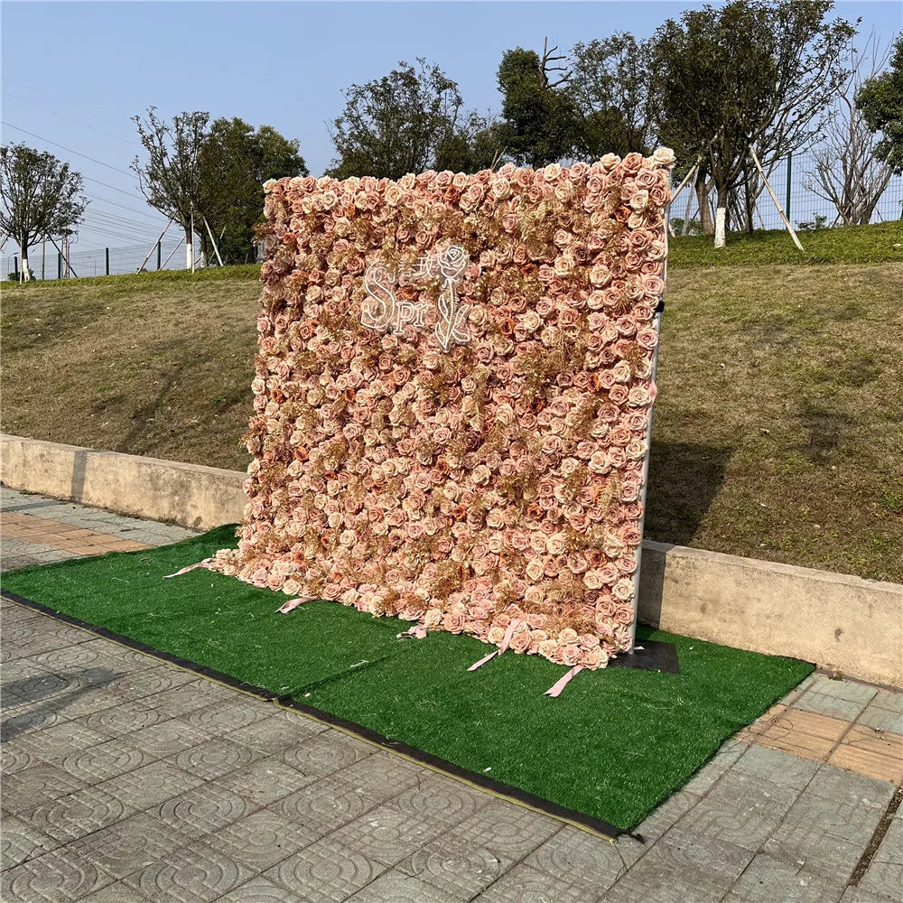 SPR Bride Flower Wholesale Custom Gold Flower Wall Backdrop Wedding Supplies Decoration Rose Backdrop Silk Artificial Decorative