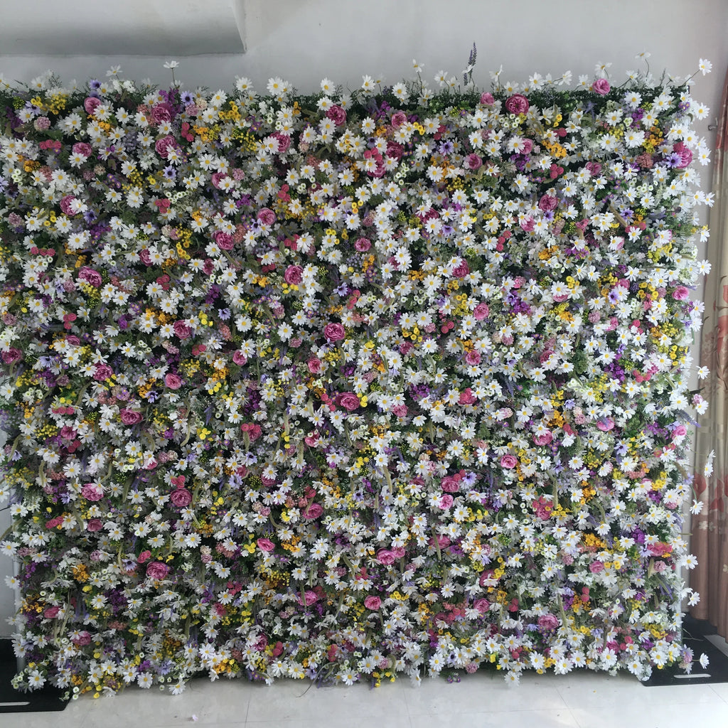 SPR Realistic Handmade Roll up Bridal Bouquet Artificial Flower Wall Backdrop with Cloth Base White and Pink Wedding Decoration