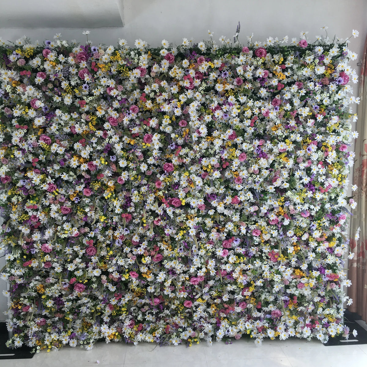 SPR Realistic Handmade Roll up Bridal Bouquet Artificial Flower Wall Backdrop with Cloth Base White and Pink Wedding Decoration