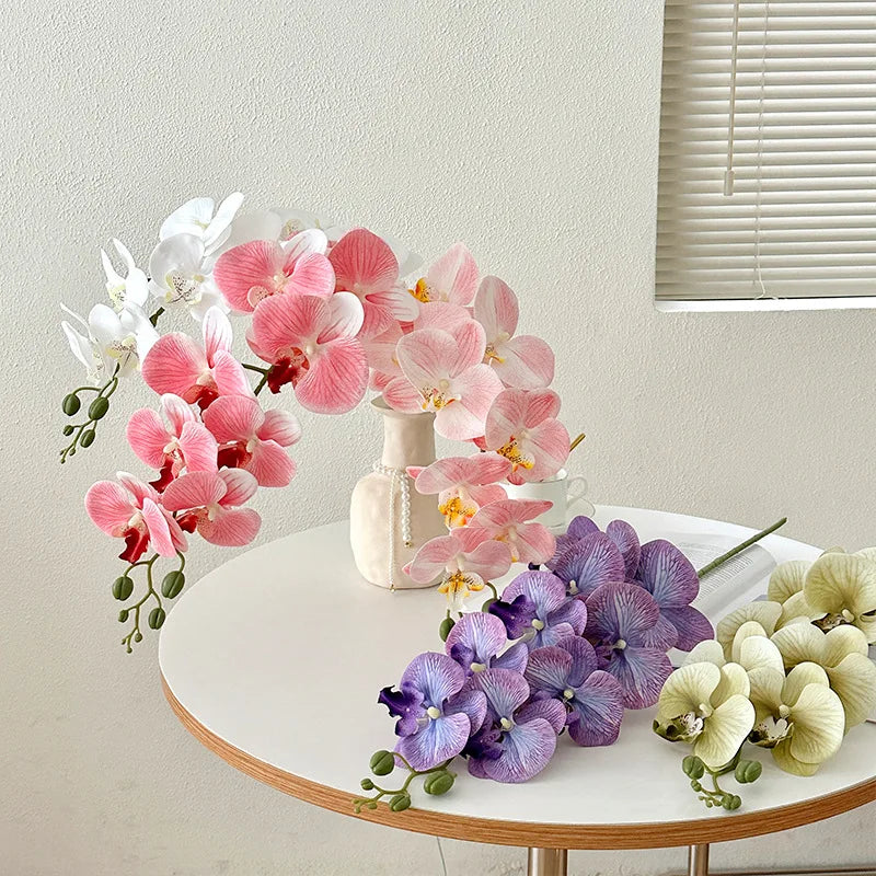 High Quality Real Touch 9 Head Artificial Phalaenopsis Flowers Big Blooms Orchid Flowers Leaves Stem Plants for Home Wedding
