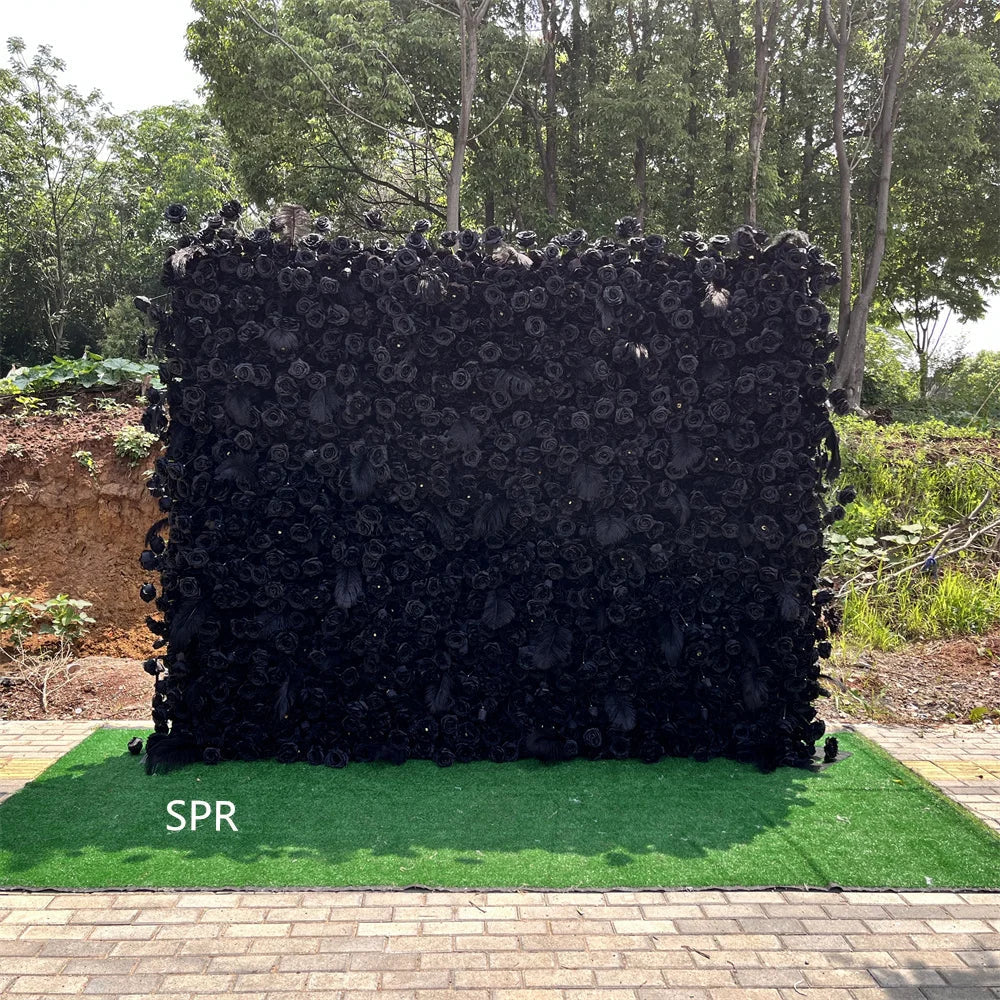 SPR Bridesmaids Bouquet Top Selling Roll up Cloth Black Silk Flower Wall for Wedding Party Birthday Baby shower Decoration Wall