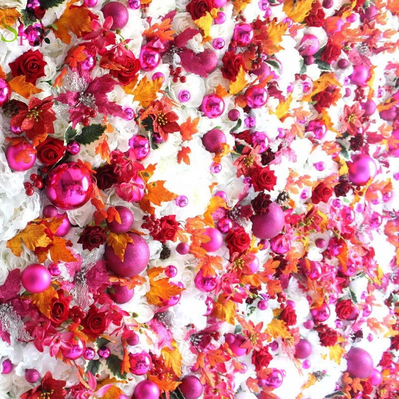 SPR Modern Christmas Flower Wall Backdrop with Silk Cloth Artificial Flowers for Party Home Event Decorations