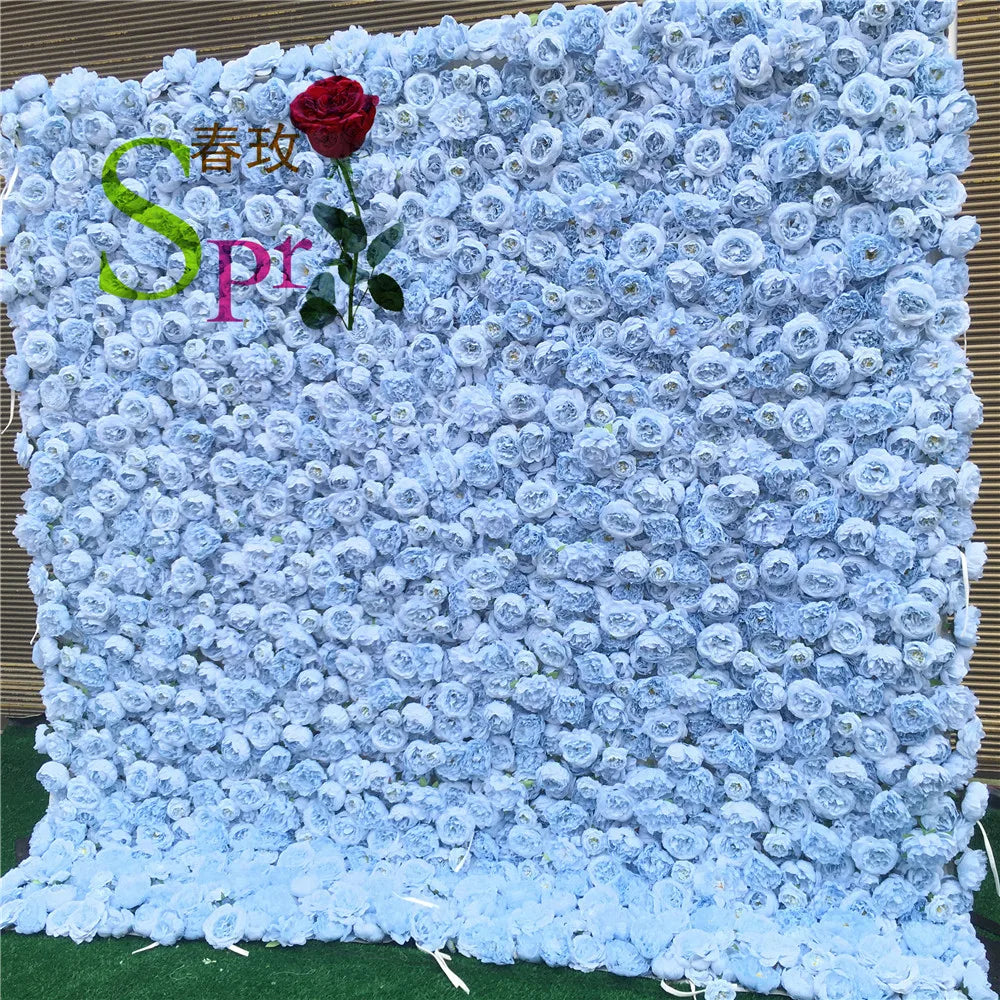 SPR Handmade Realistic Artificial Silk Rose 3D Flower Wall 4x8FT/pc Blue Customizable Colors Mother's Day Party Decor