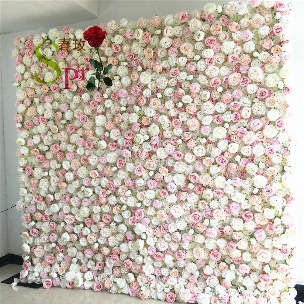 SPR Bridals Bouquet PINK Wholesale Custom White Pink Wedding Supplies  Rose Backdrop Silk Artificial Decorative Flower Wall