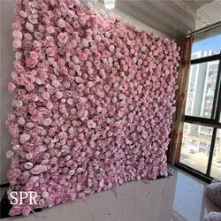 SPR Wholesale Custom White Pink Wedding Supplies Decoration Rose Backdrop Silk Artificial Decorative Flower Wall - SPR-FW221130-3