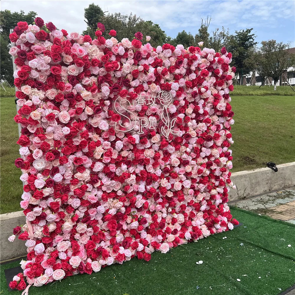 SPR Handmade Bohemian Bridal Bouquet Vintage Mix Pink Red Wedding Decoration Artificial Rose Flower Wall Fabric Backdrop