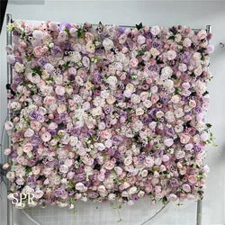SPR Bridal Bouquet Roll up Fabric Plastic Rose Peony Arrangement Silk Artificial Flower Wall Panel Wedding Decoration Backdrop - Beige / SPR-FW221217-15