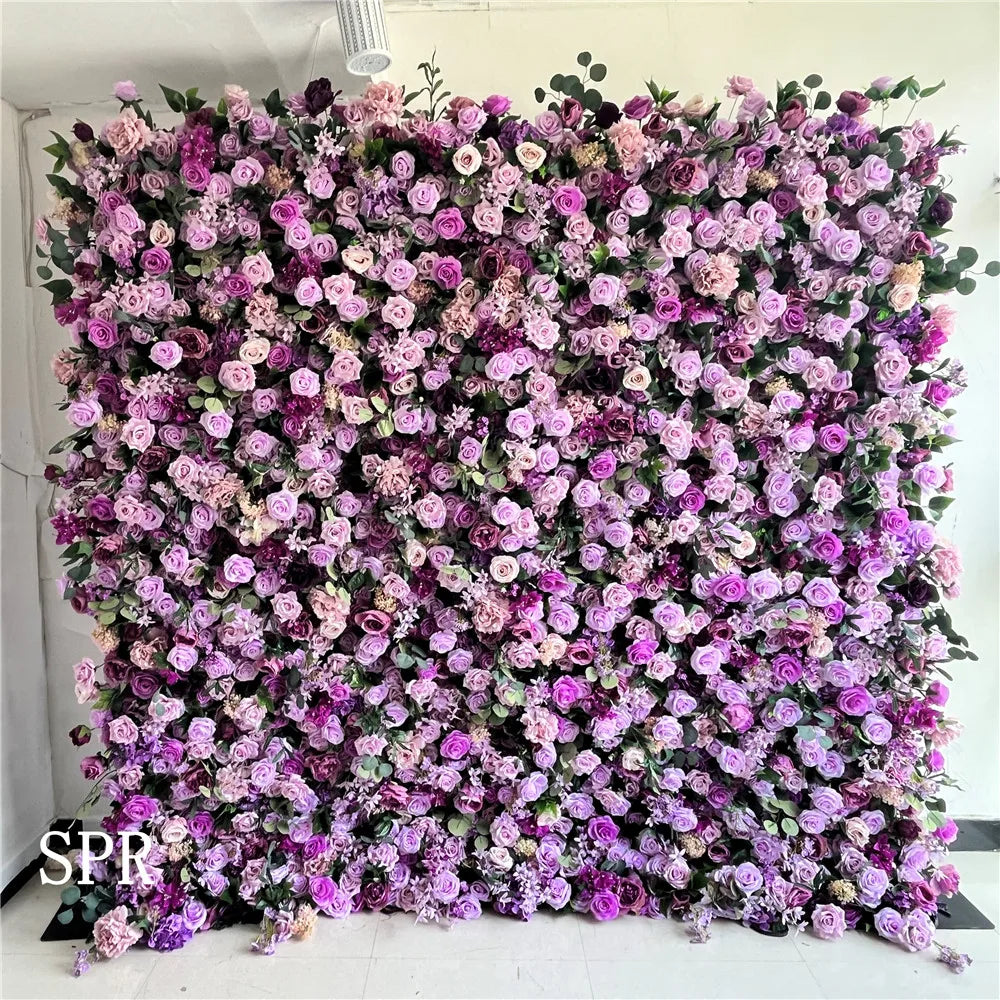 SPR High Quality Purple Artificial Flower Wall Silk Rose Wall Panels for Wedding Backdrop