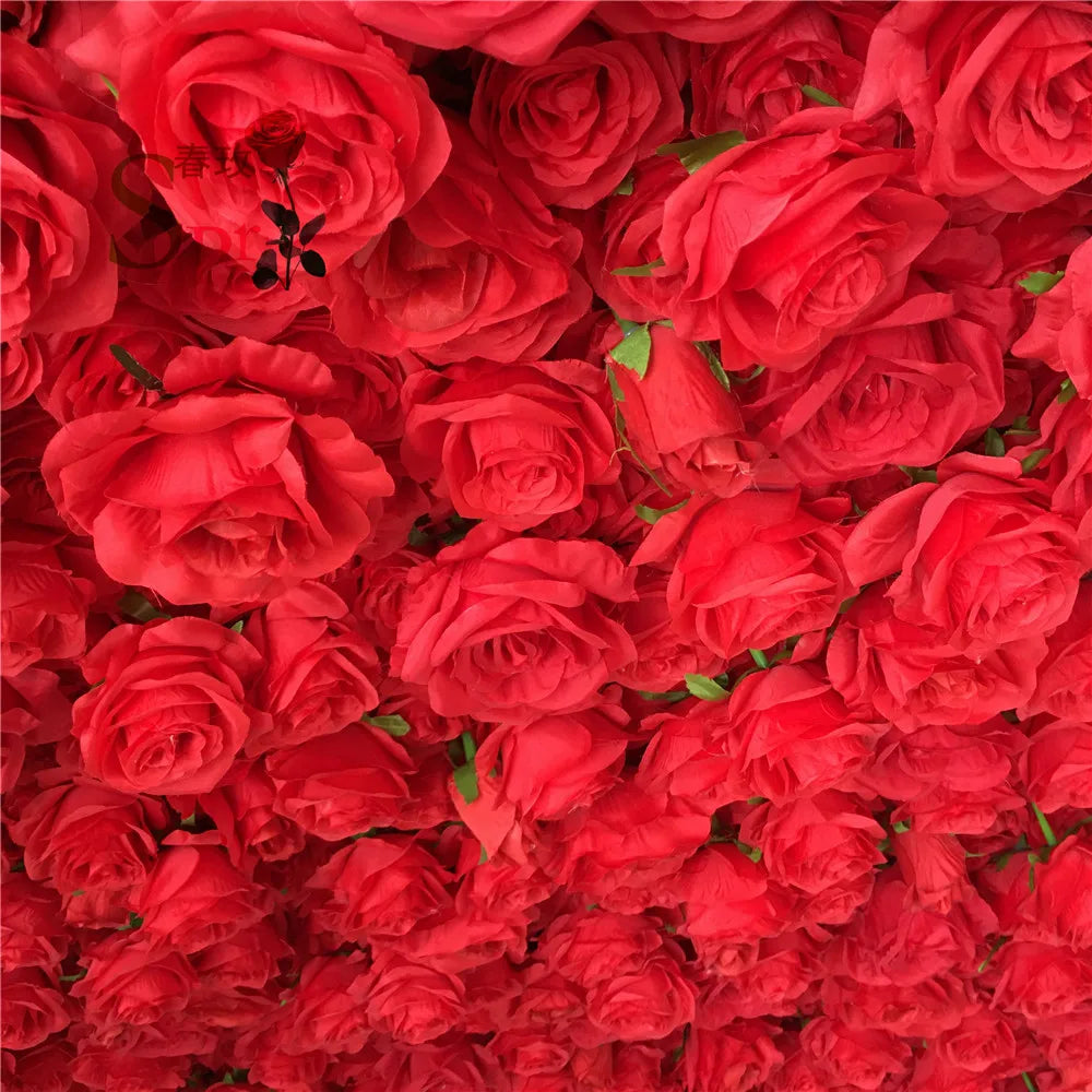 SPR High Quality Handmade Anti-Bacterial 5D Red Artificial Rose Fabric Wall for Wedding and Event Decorations