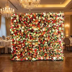 SPR Bridal Bouquet Customized Color Wedding Artificial Rose Peony Orchid Flower Wall with Green Plant Leaf Flower Panel - Ivory / SPR-FW21711-1