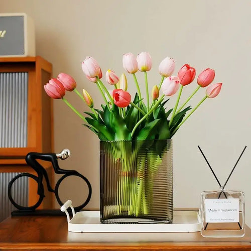 2026 New Arrival Real Touch Tulips Flowers 40cm Soft Rubber White PinK Artificial Flower for Home Wedding Decoration