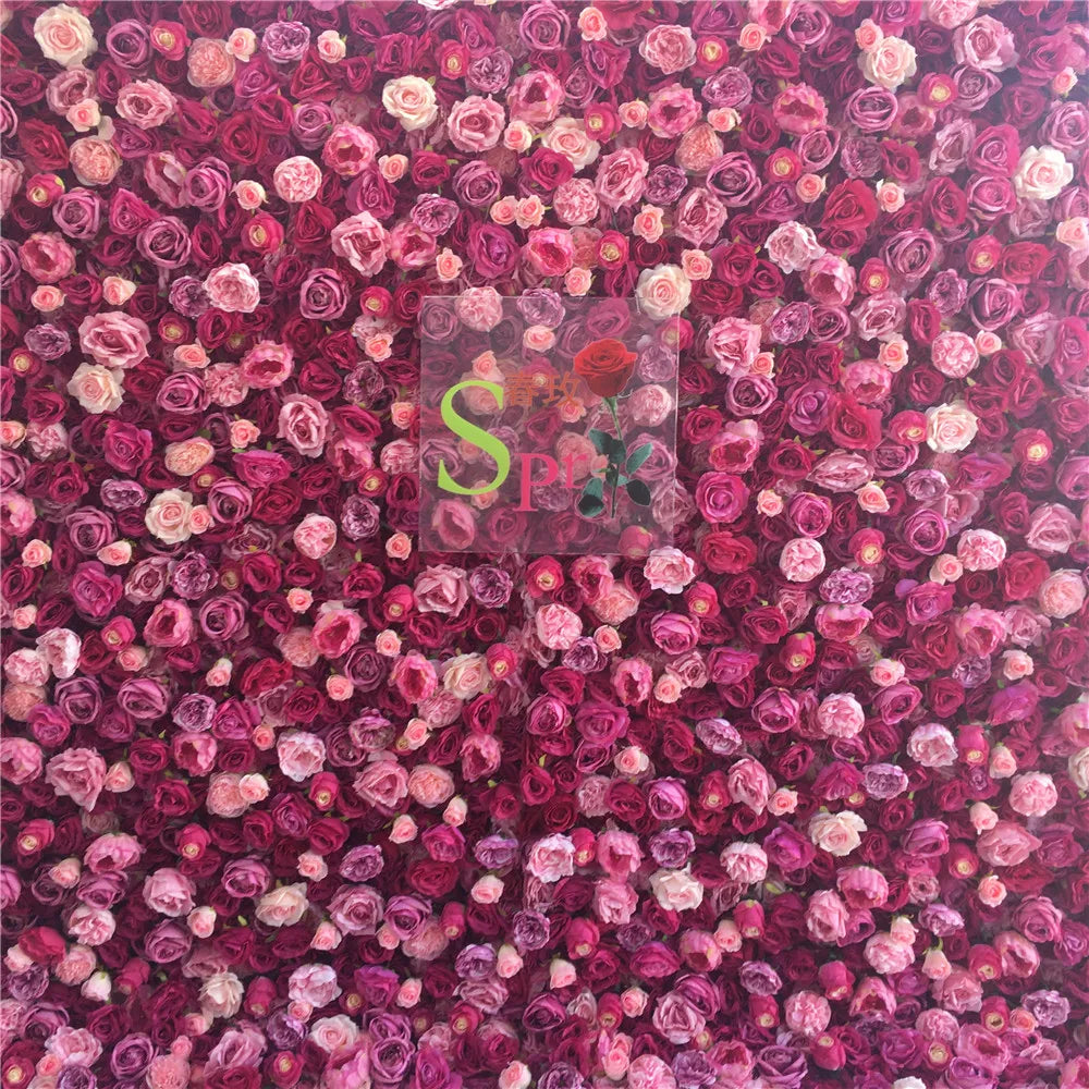 SPR Handmade Realistic Roll-Up Artificial Flower Wall 5D Design Black Peony Rose Hydrangea Wedding Backdrop Decoration