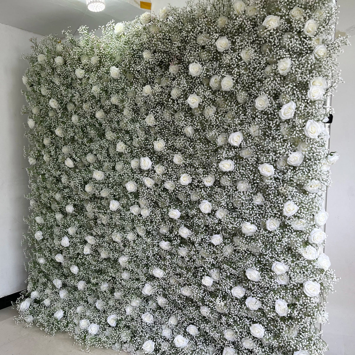 SPR Wholesale Custom White Baby Breath Wedding Rose Supplies Decoration Rose Backdrop Silk Artificial Decorative Flower Wall
