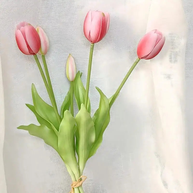 2026 New Arrival Real Touch Tulips Flowers 40cm Soft Rubber White PinK Artificial Flower for Home Wedding Decoration
