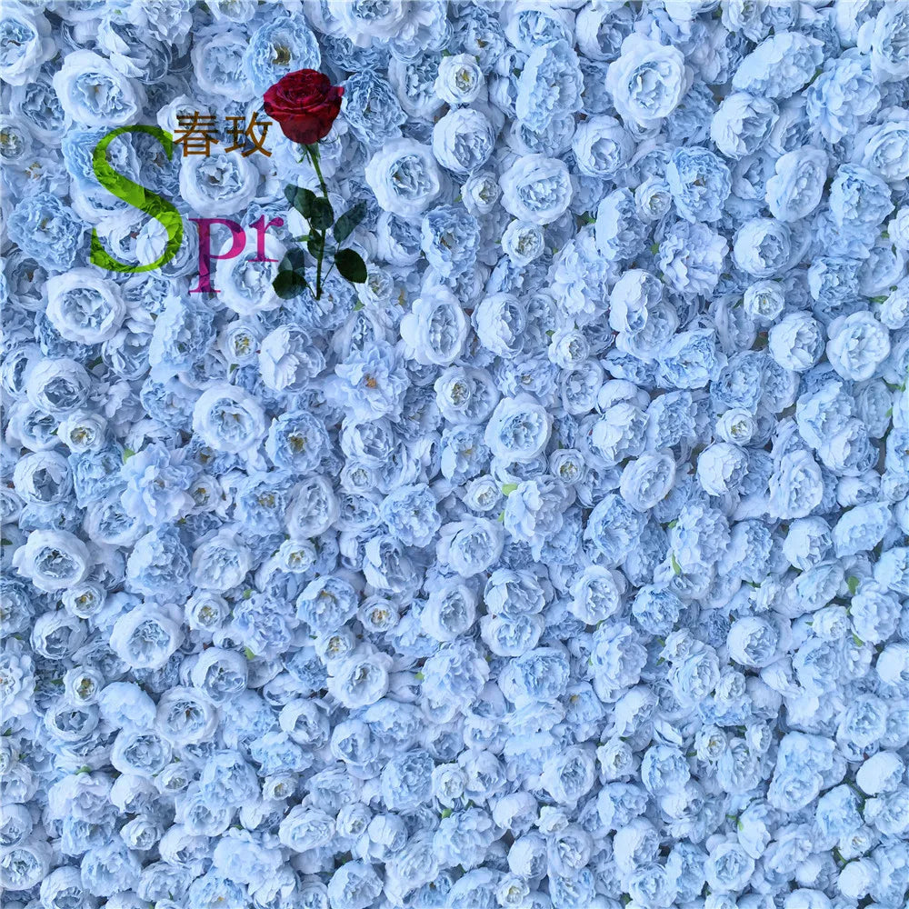 SPR Handmade Realistic Artificial Silk Rose 3D Flower Wall 4x8FT/pc Blue Customizable Colors Mother's Day Party Decor