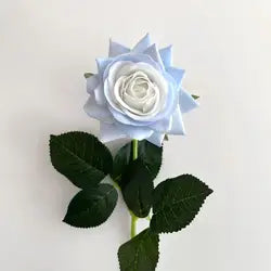 High Quality Real Touch Single Rose Realistic Artificial Moisturizing Rose Flowers for Table - 44cm(17.32in) / 06-Light Blue