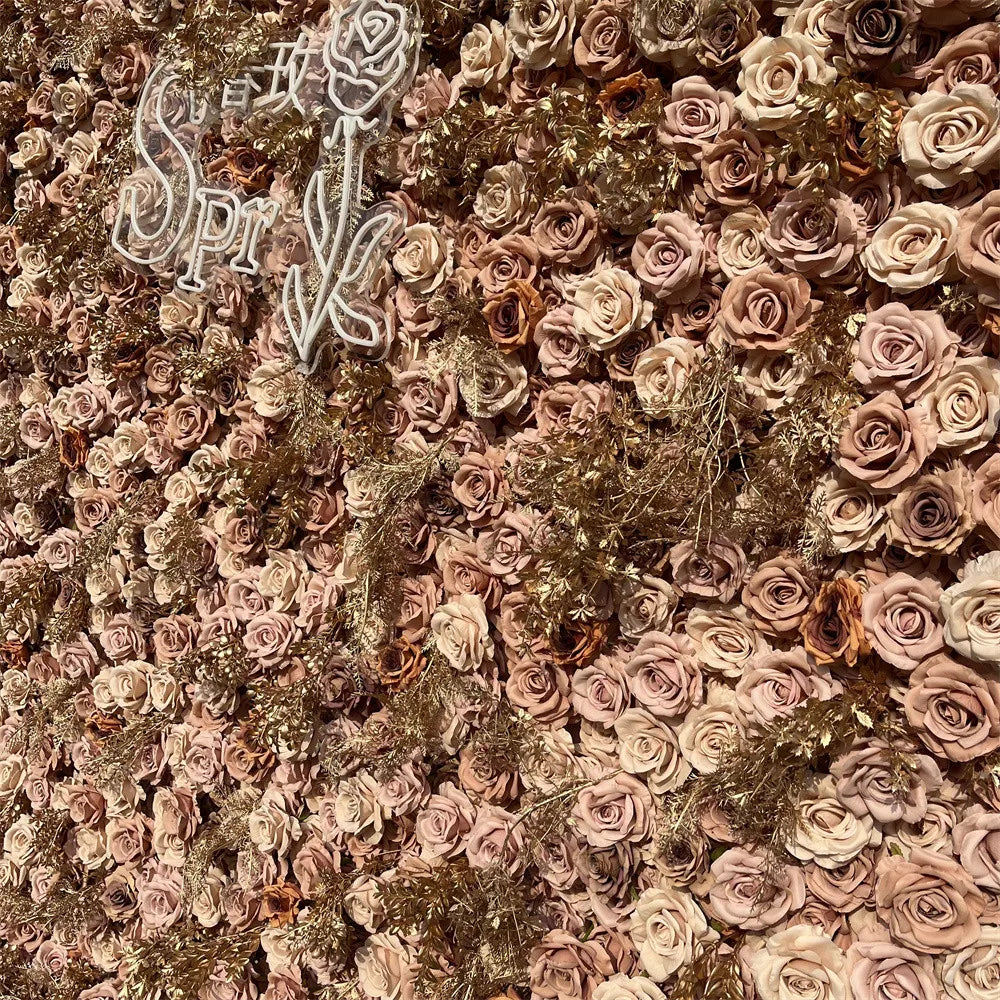 SPR Bride Flower Wholesale Custom Gold Flower Wall Backdrop Wedding Supplies Decoration Rose Backdrop Silk Artificial Decorative