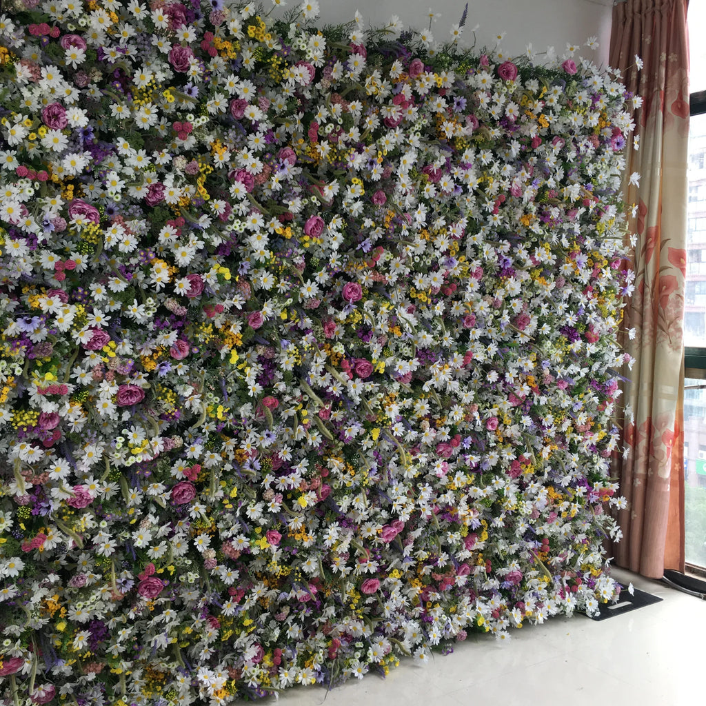 SPR Realistic Handmade Roll up Bridal Bouquet Artificial Flower Wall Backdrop with Cloth Base White and Pink Wedding Decoration