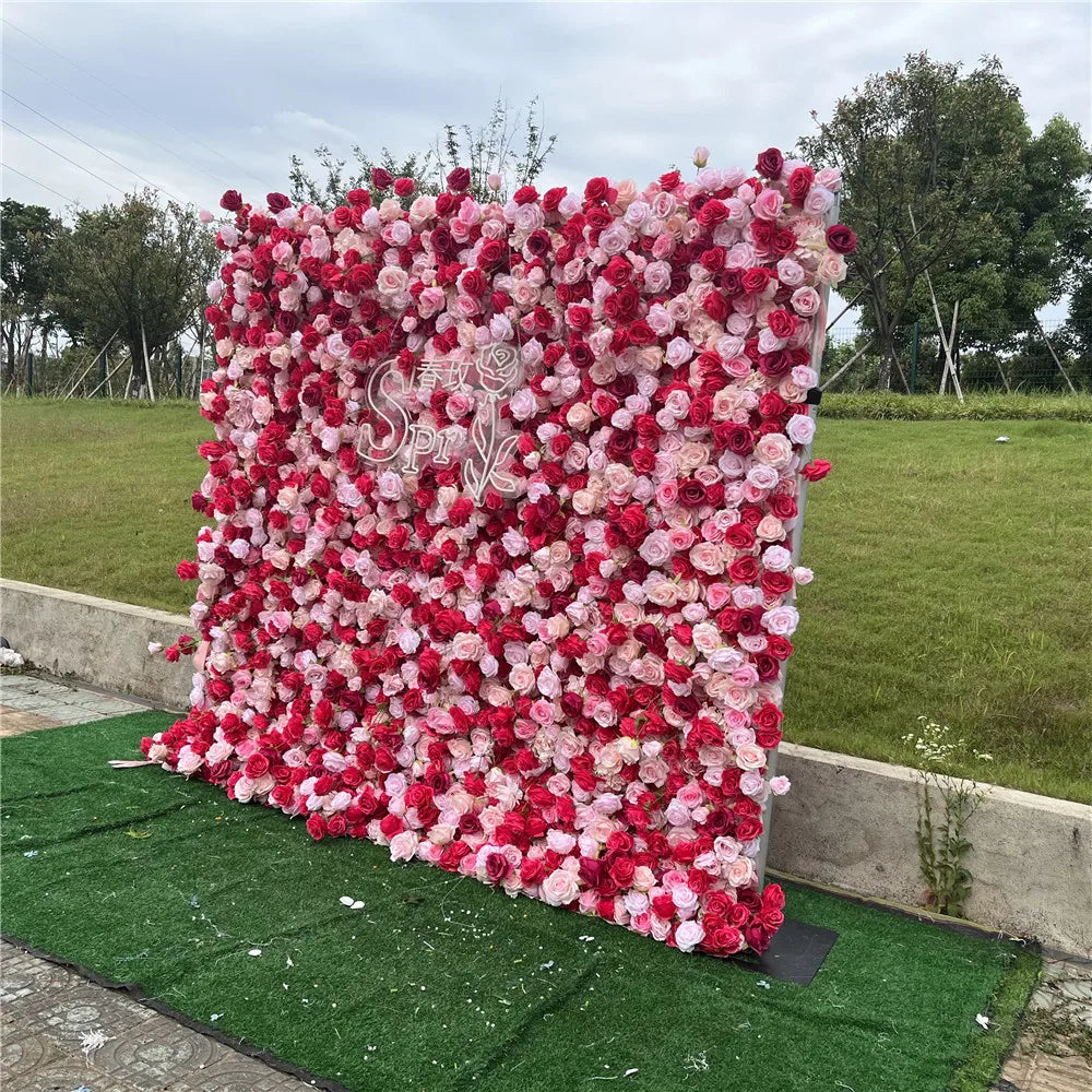 SPR Handmade Bohemian Bridal Bouquet Vintage Mix Pink Red Wedding Decoration Artificial Rose Flower Wall Fabric Backdrop