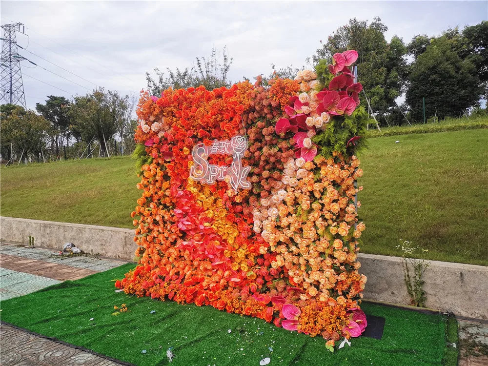 SPR Bridal Bouquet Newest Design Wedding Decoration 7D Effect Cloth Back Roll Mix Color Rose Green Plant Flower Wall