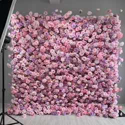 SPR Luxury Wedding Decoration Handmade Wholesale 7D Purple Pink Rose Flower Panel Backdrop Artificial Silk Flower Wall for Sale - SPR-FW24712-3