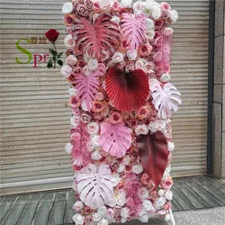 SPR Customized Size & Color Wedding & Chinese New Year Backdrop Silk Artificial Flower Wall Bohemian Style Handmade Roses - 1*1m(3.28*3.28ft) / SPR-FW20726-5