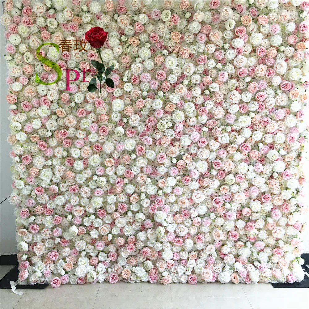 SPR Bridals Bouquet PINK Wholesale Custom White Pink Wedding Supplies  Rose Backdrop Silk Artificial Decorative Flower Wall