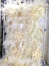 SPR Bridal Bouquet Roll up Fabric Plastic Rose Peony Arrangement Silk Artificial Flower Wall Panel Wedding Decoration Backdrop - Beige / SPR-FW2229-2