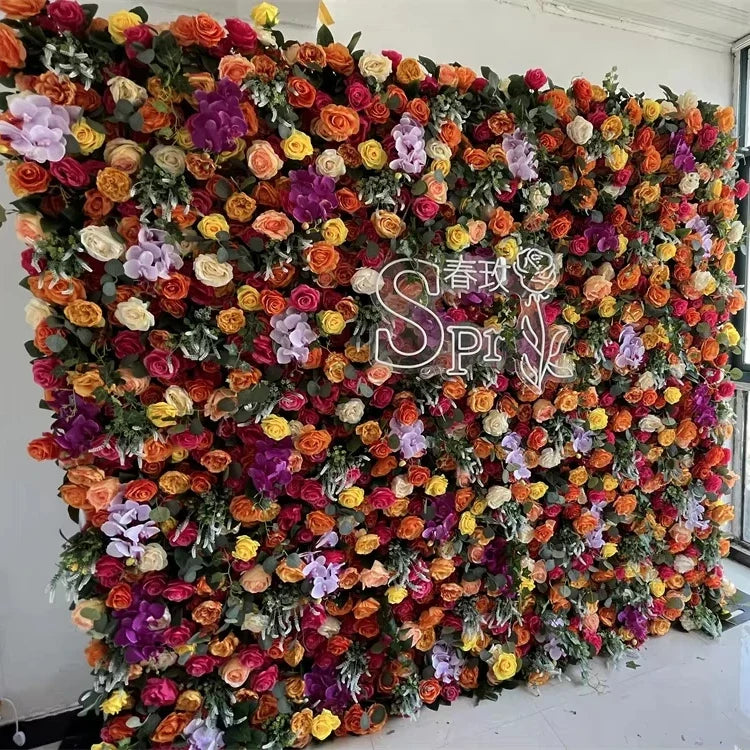 SPR Bridal Bouquet Customized Color Wedding Artificial Rose Peony Orchid Flower Wall with Green Plant Leaf Flower Panel